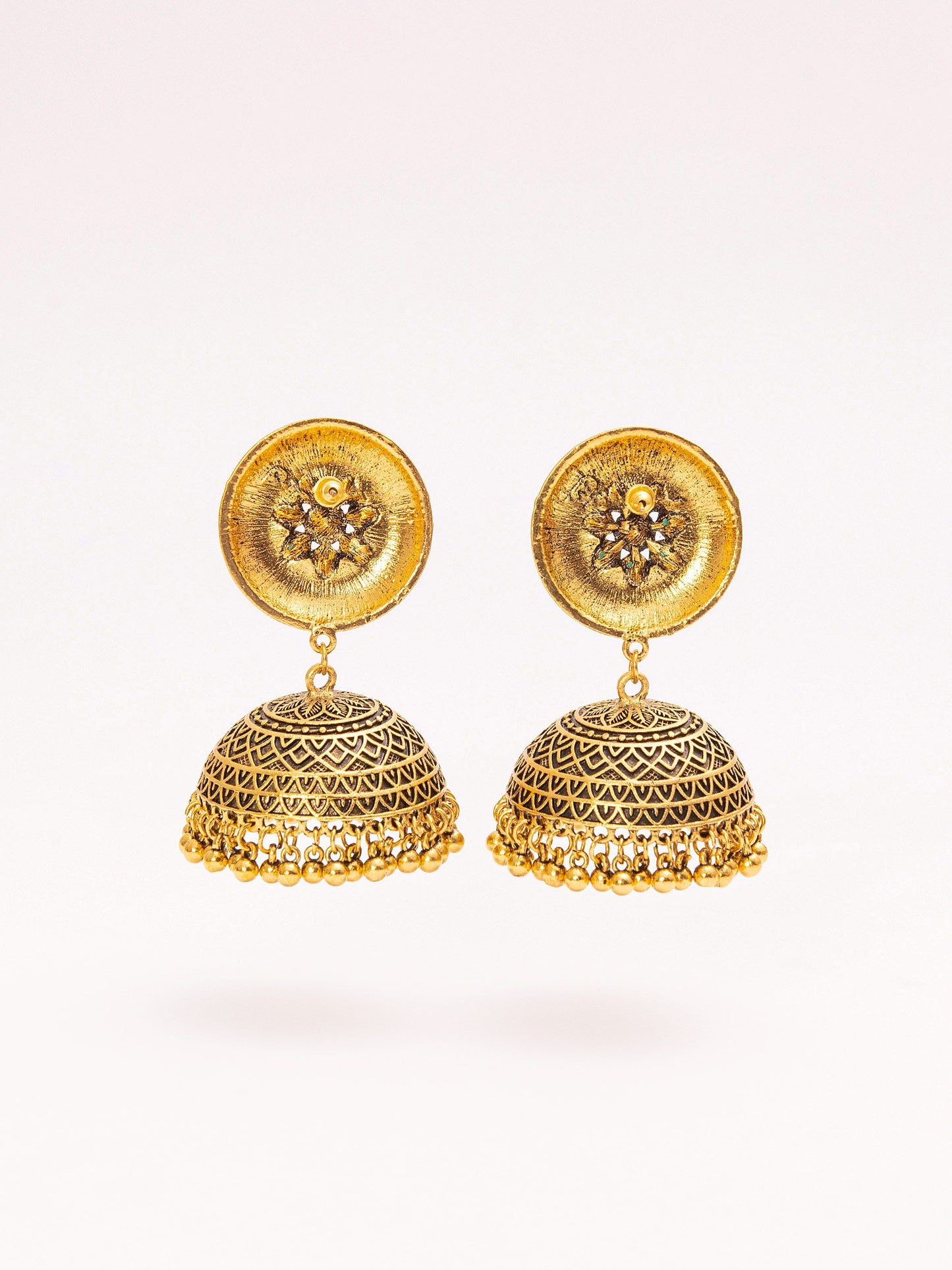 Embellished Metallic Jhumkas