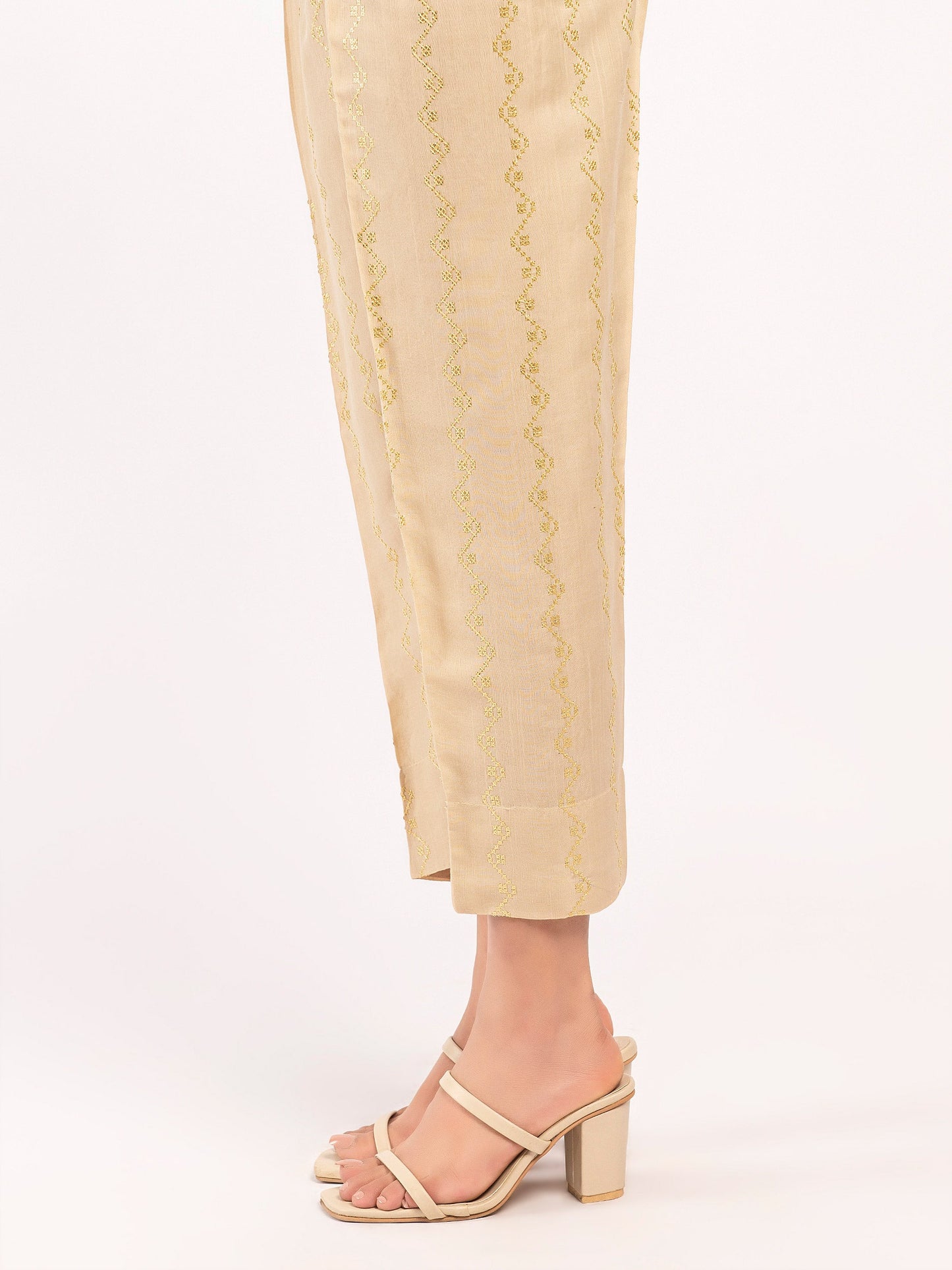 Embroidered Raw Silk Trousers