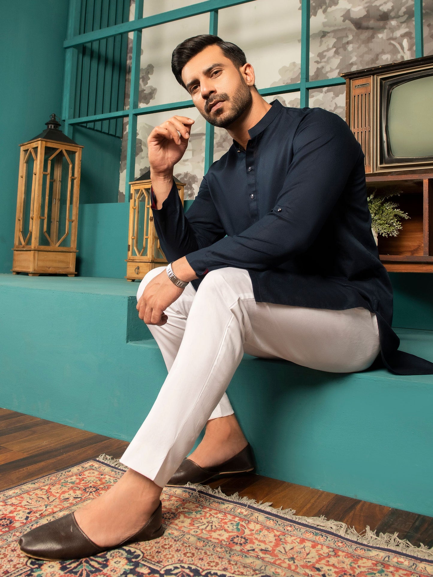 Self Jacquard Kurta