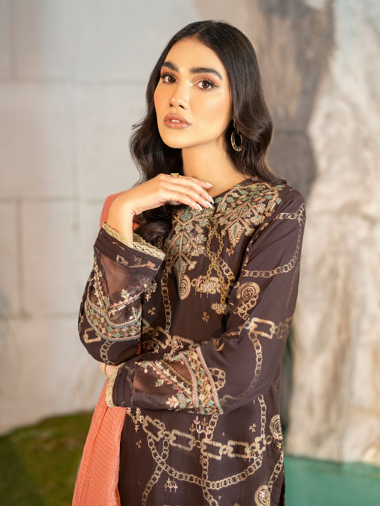 3 Piece Embroidered Jacquard Suit