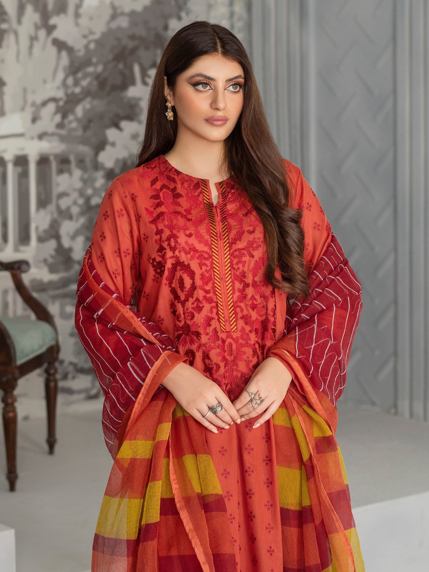 3 Piece Embroidered Jacquard Suit