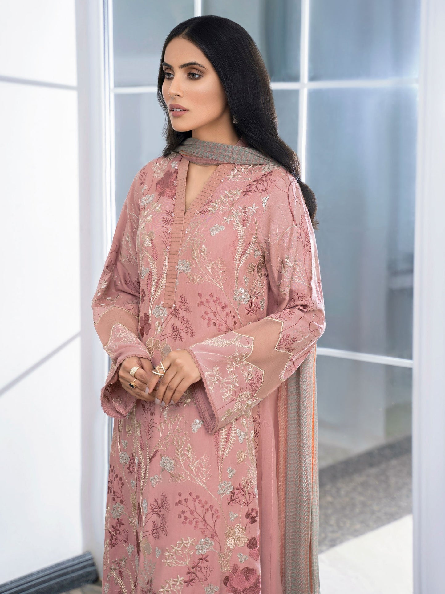 2 Piece Embroidered Silk Suit