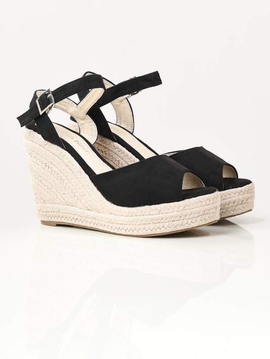 Suede Weave Wedges - Black