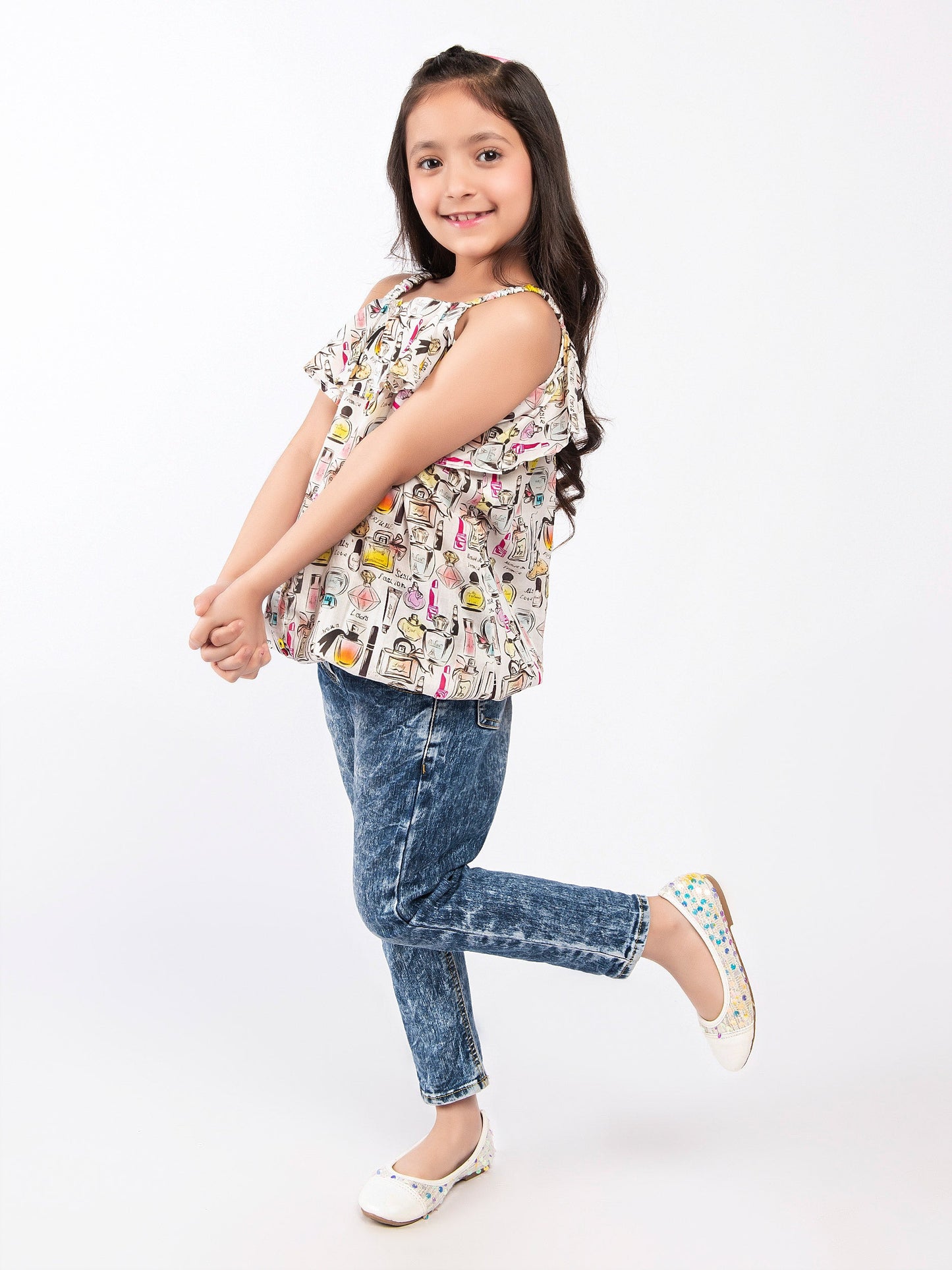 Printed Cold Shoulder Top