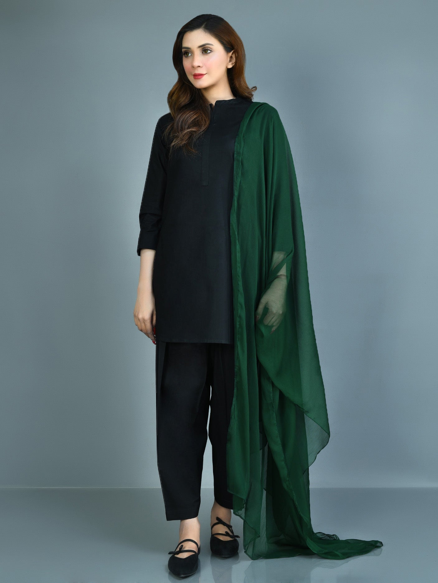 Chiffon Dupatta - Bottle Green