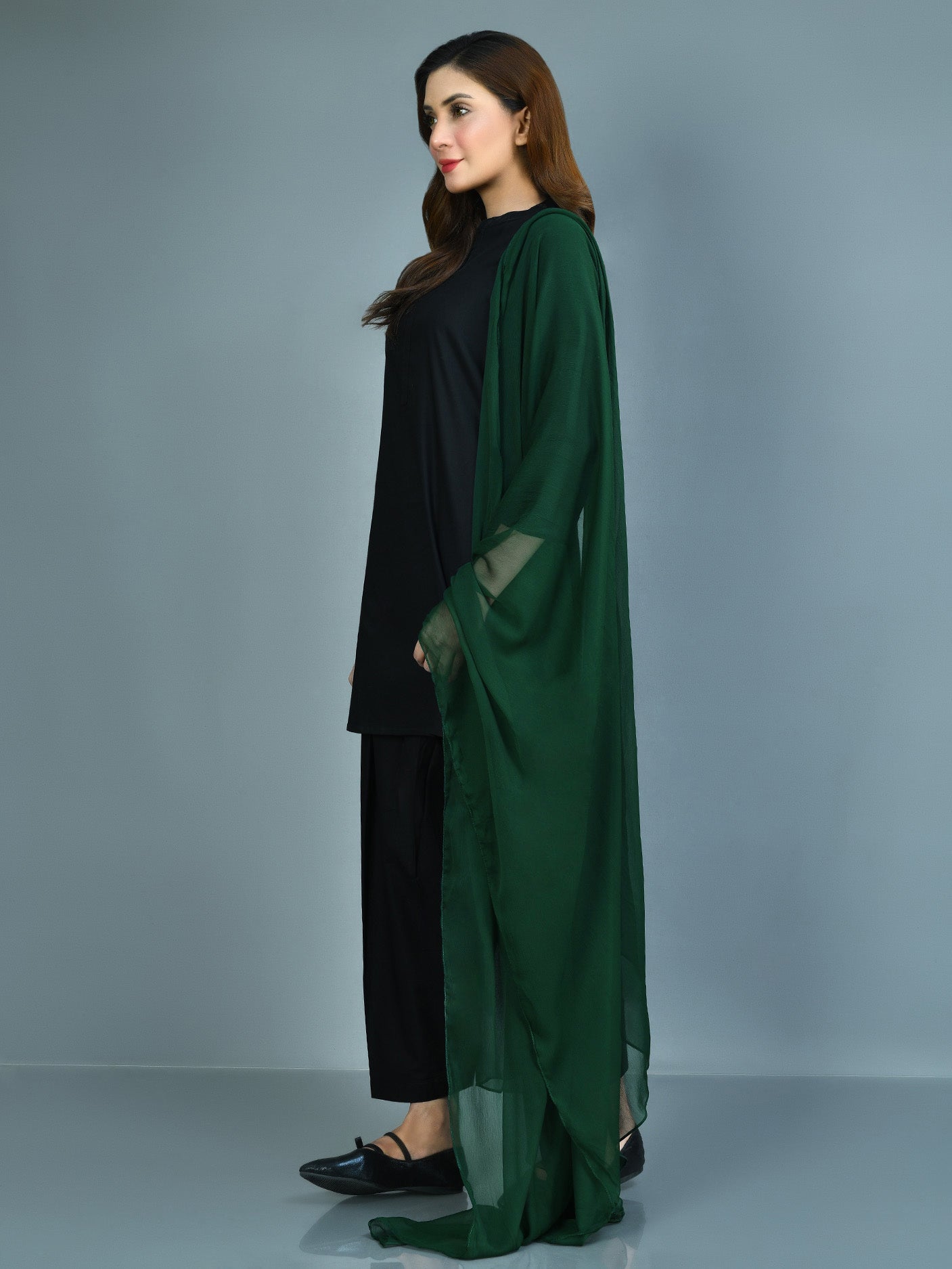 Chiffon Dupatta - Bottle Green