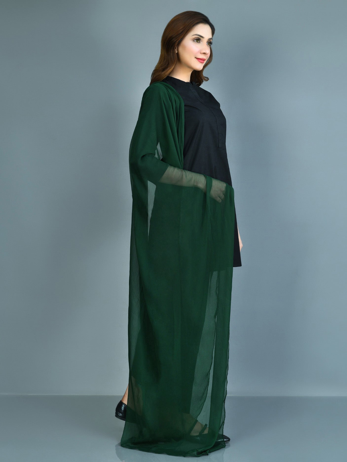 Chiffon Dupatta - Bottle Green