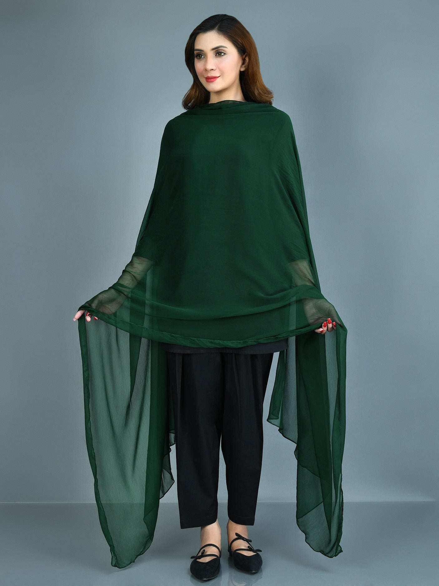 Chiffon Dupatta - Bottle Green