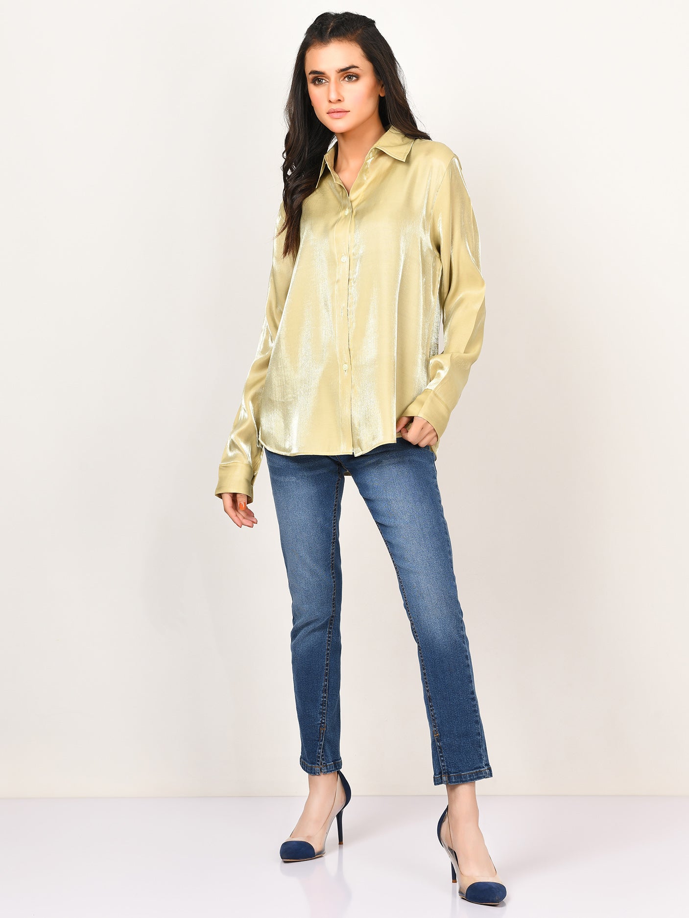 Shimmer Collared Top