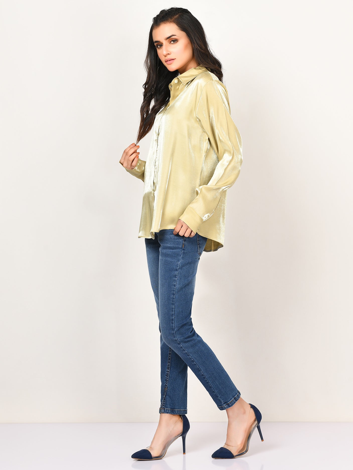 Shimmer Collared Top