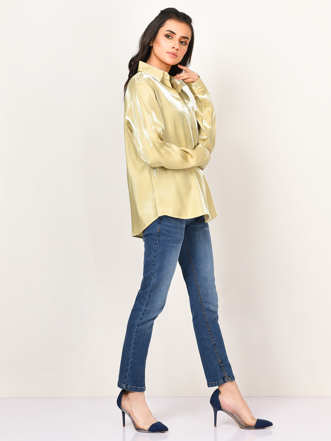 Shimmer Collared Top