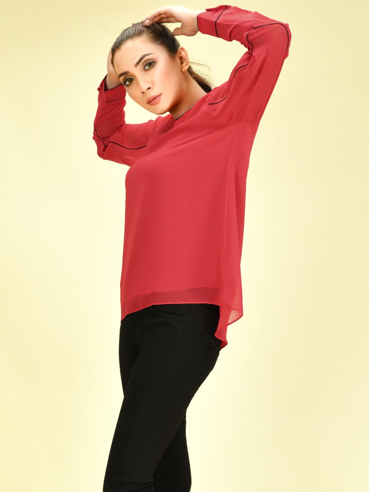 Basic Chiffon Top - Red