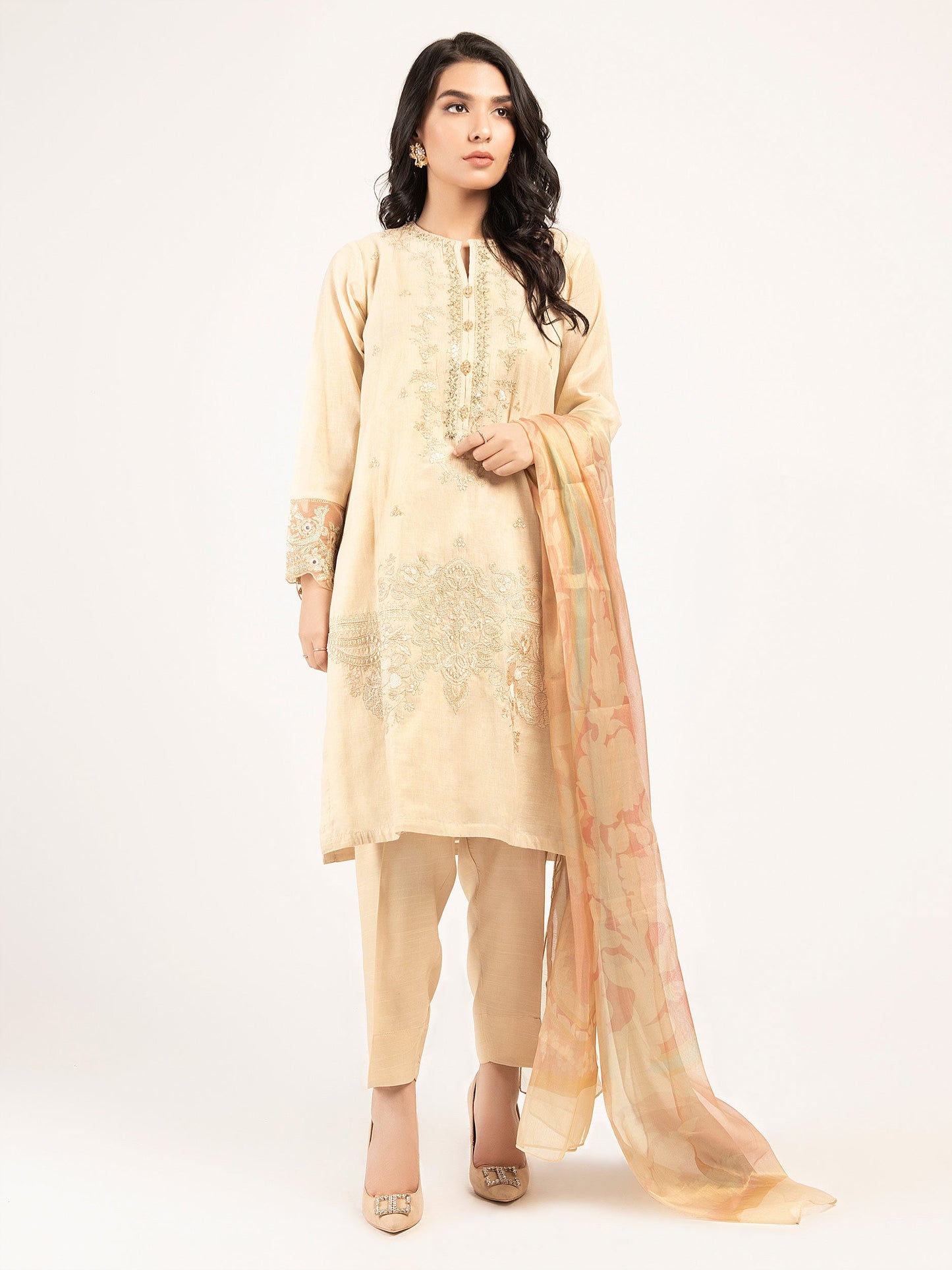 3 Piece Embroidered Lawn Shimmer Suit