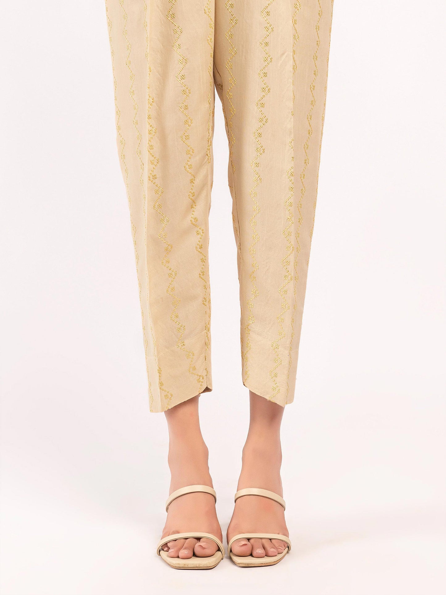 Embroidered Raw Silk Trousers