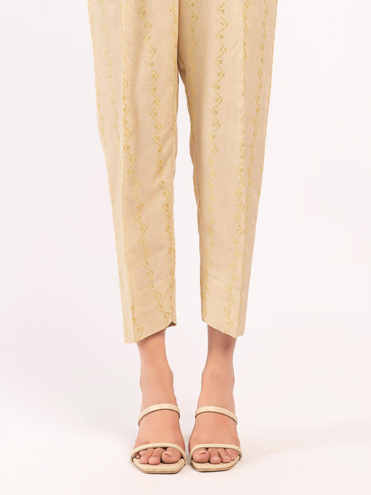 Embroidered Raw Silk Trousers