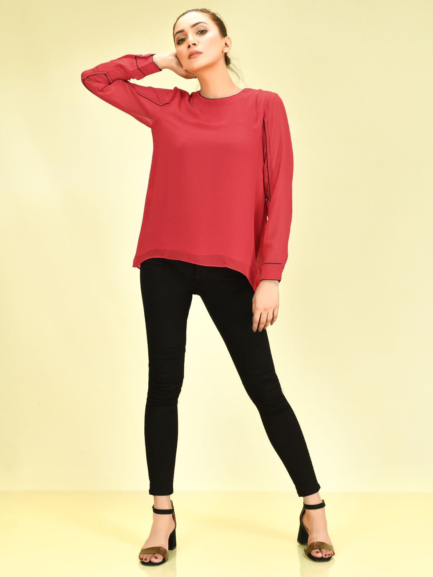 Basic Chiffon Top - Red