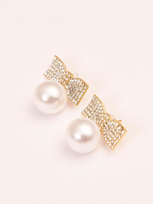 Pearl Bow Drop Earrings